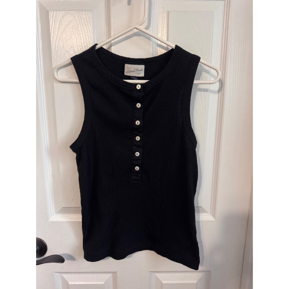 Universal Thread Black Ribbed Henley Tank Top Women's Large